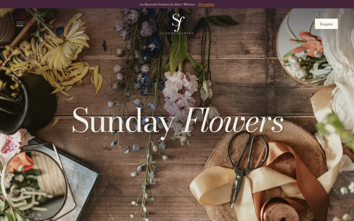 Sunday Flowers website homepage